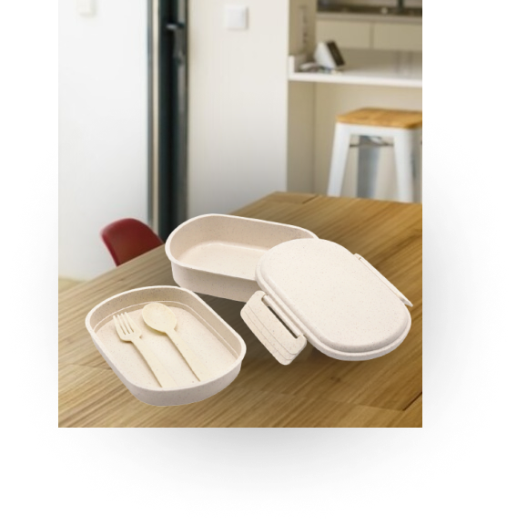 Ланчбокс (контейнер для еды) Terens / Контейнер для еды из пшеничного волокна 0,9 л со столовыми приборами